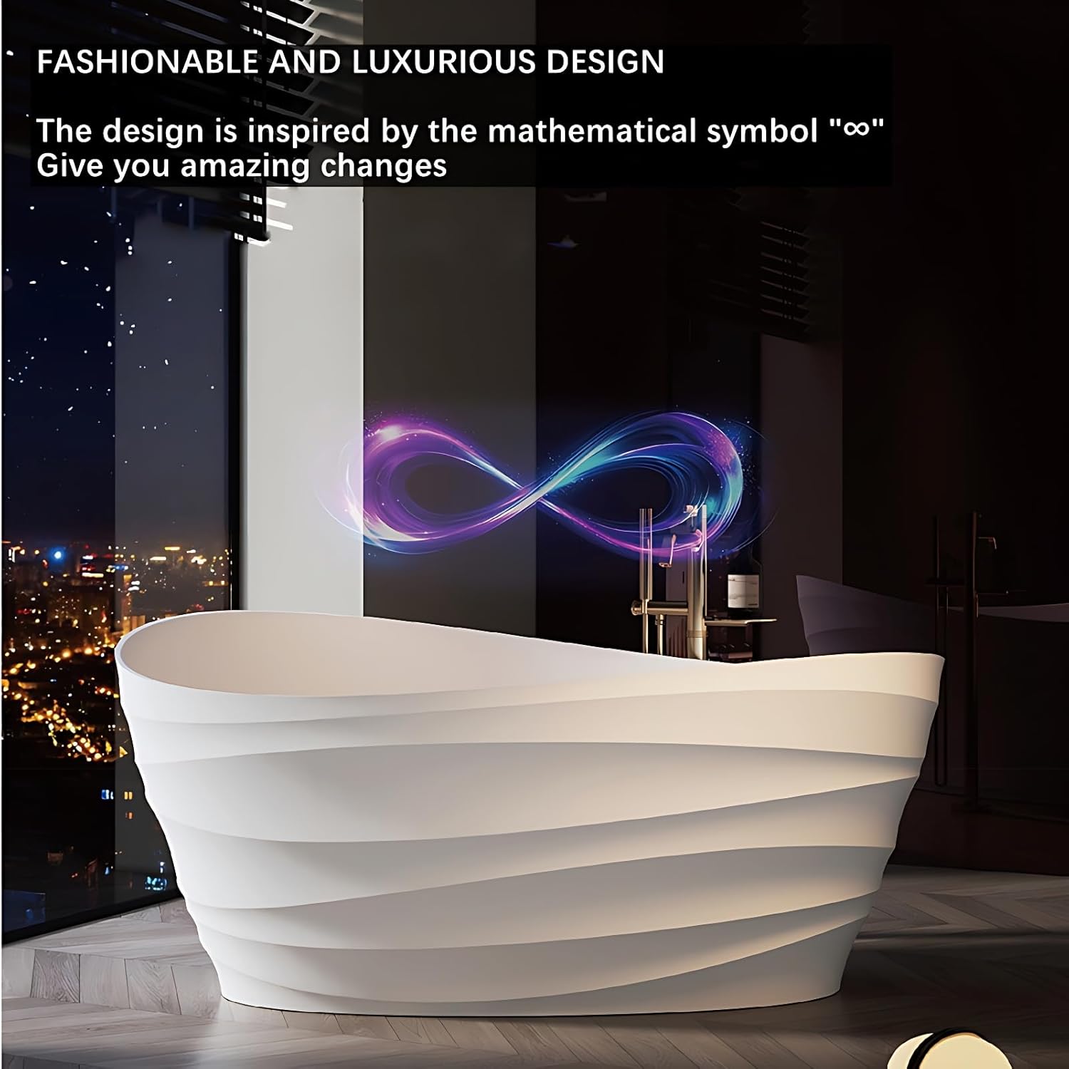 Luxury Modern Freestanding Bathtub – Oval Stone Resin Soaker Tub with Ergonomic Design, Non-Slip Surface & Drain for Contemporary Bathrooms (BLACK, 62"(L) x34"(W) x28"(H))