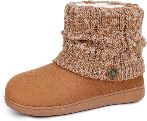 FamilyFairy Women's Bootie Slippers Warm Memory Foam House Shoes for Indoor Outdoor Winter
