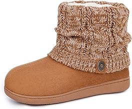 FamilyFairy Women's Bootie Slippers Warm Memory Foam House Shoes for Indoor Outdoor Winter