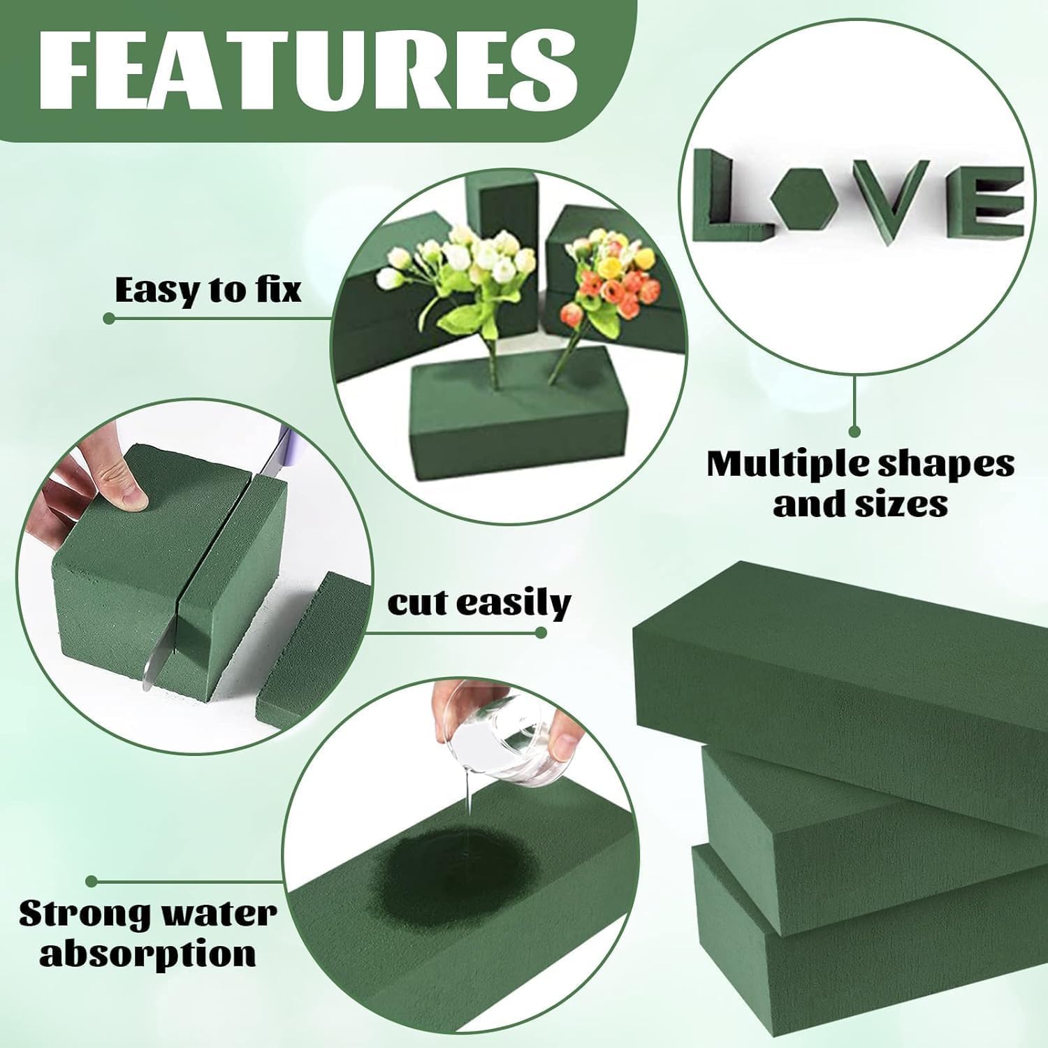 Wet & Dry Floral Foam Blocks Multipurpose for Florist Flower Foam Arrangement of Fresh or Silk Artificial Flowers - Green (Pack of 4) 3