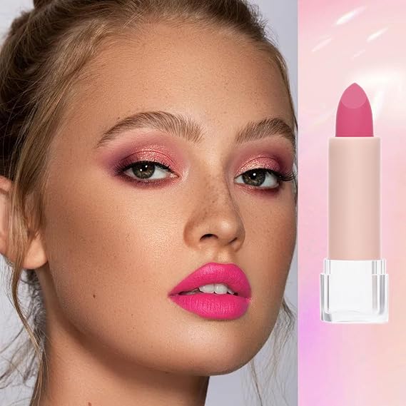 Bright Pink Matte Lip Stick, Light Pink Lipsticks for Women Long Lasting, Smooth Full-Coverage Lipstick, Waterproof Matte Non-Sticky Tinted Lip Balm for Girls & Women