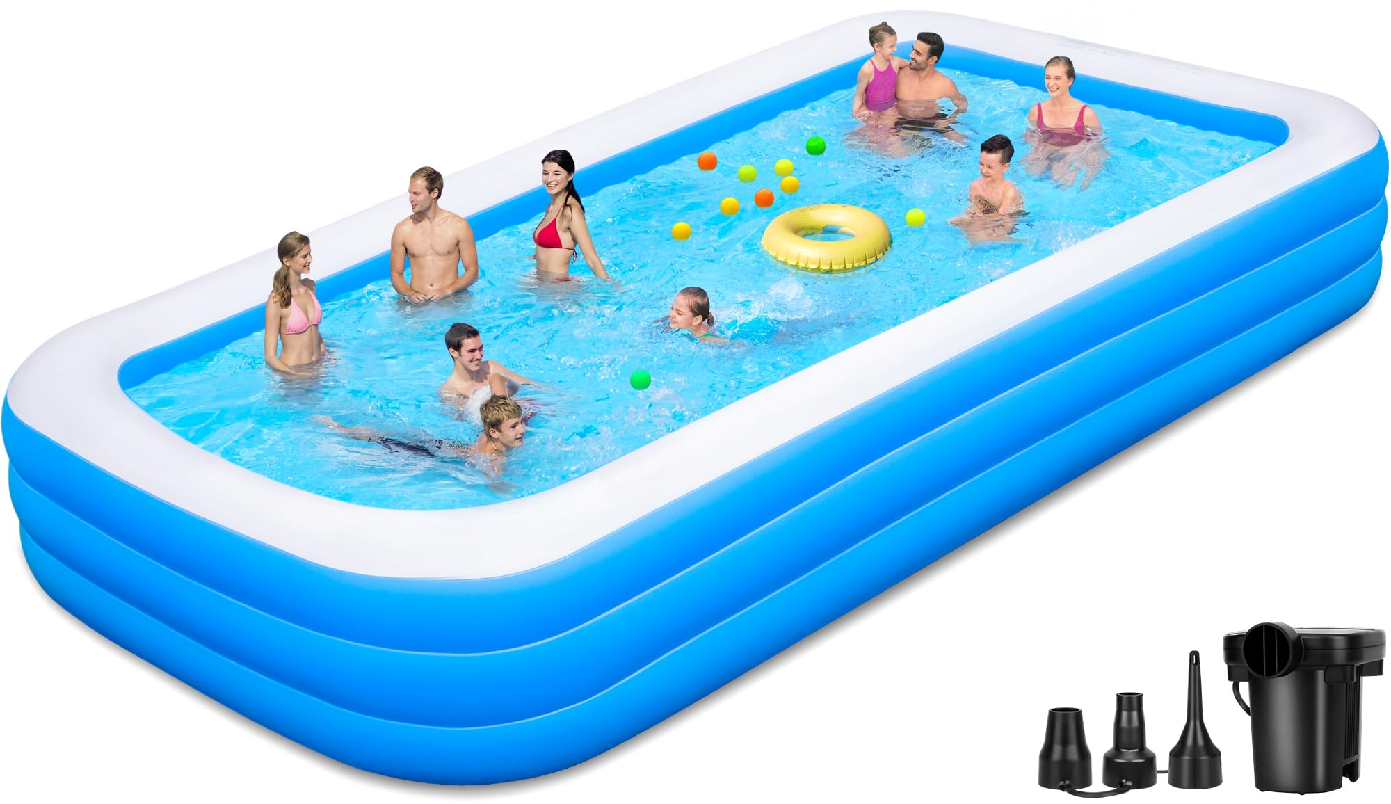 Large Inflatable Pool for Family, 165'' x 76'' x 22'' Full-Sized Blow Up Pool for Adults, Oversized Thickened Inflatable Swimming Pool for Summer Water Party Backyard Garden Lawn