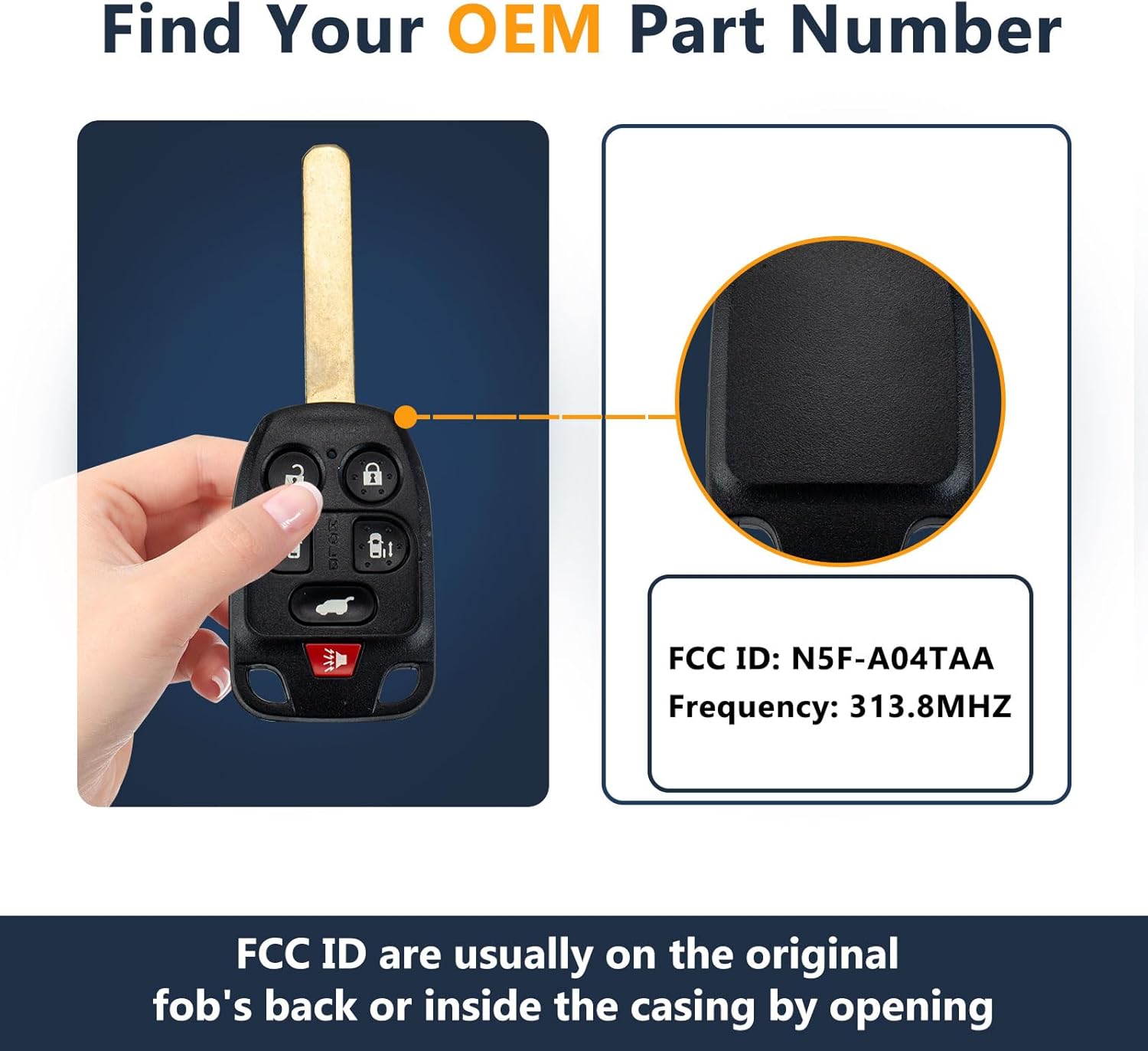 Remote Car Key Fob fits for Honda Odyssey 2011 2012 2013 Keyless Remote Control Key Replacement FCC ID:N5F-A04TAA 6 Buttons (2 Pack)