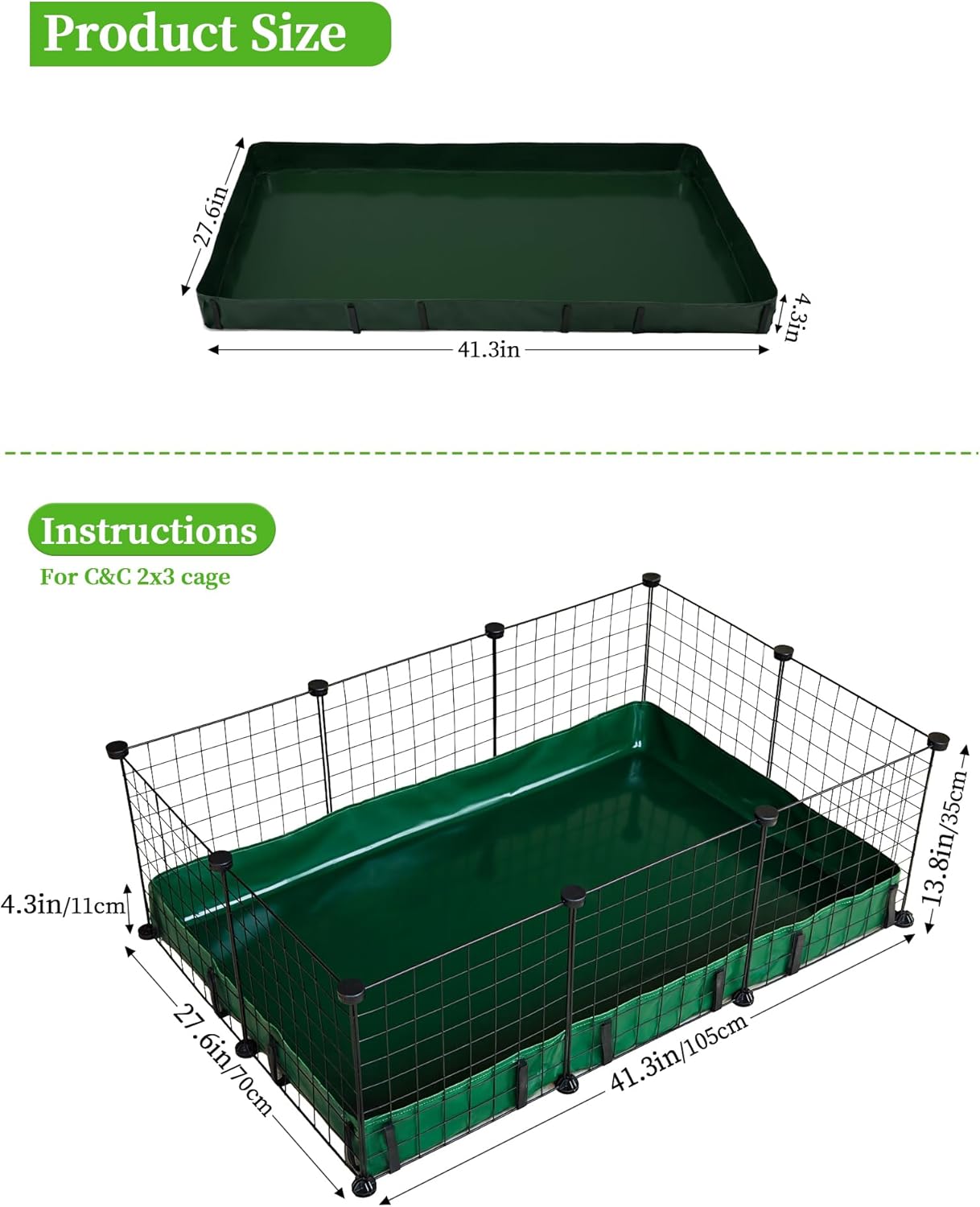 Guinea Pig Cage Liner, for 28"x42" Area Waterproof/Leakproof Base for Guinea Pig Cages. Reusable Bottom for Rabbits Hamsters Hedgehogs and Other Small Animals. Green