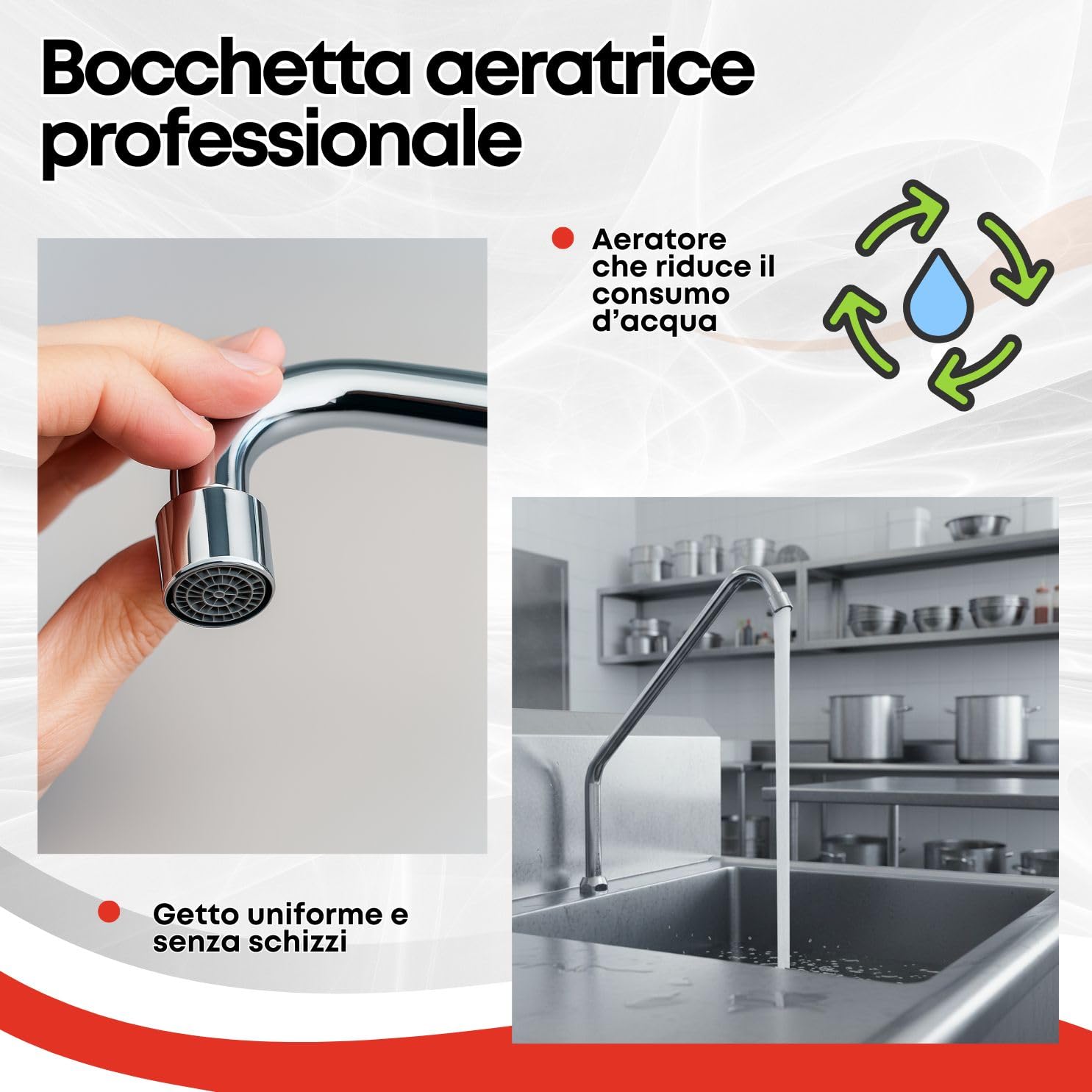 GOLDMAN SERVICE | Beccuccio alto girevole con aeratore per rubinetto a pedale della cucina industriale | Collo di cigno cromato in acciaio inox – Ricambio professionale per Lavelli di ospitalità