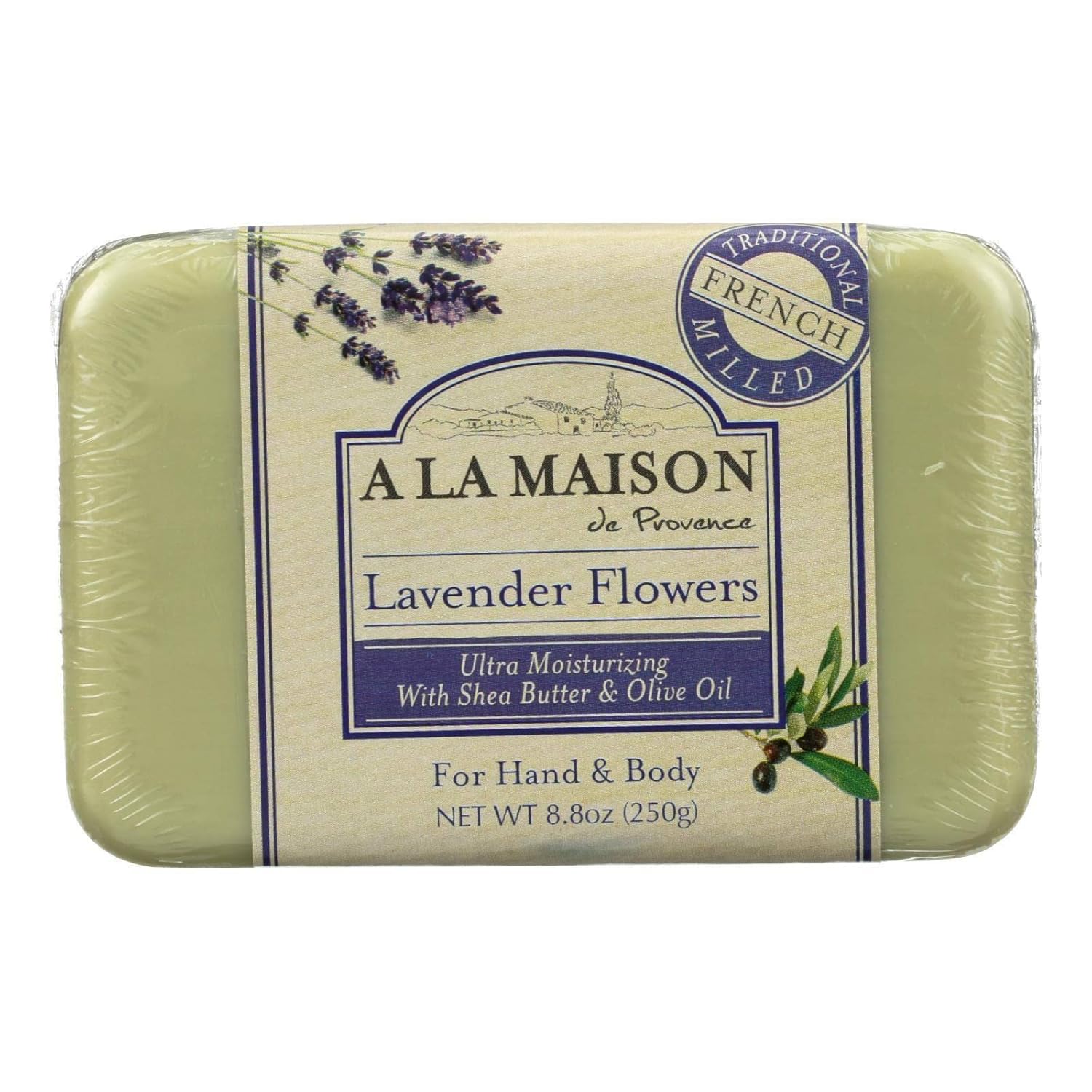 A LA MAISON Lavender Flowers Bar Soap - Triple French Milled Natural Moisturizing Hand Soap Bar (1 Bars of Soap, 8.8 oz)