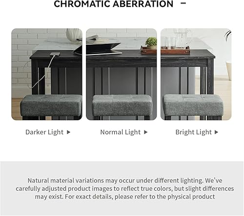 Miniatura 8 de Juego de mesa de bar industrial de 4 piezas de 59 pulgadas con toma de corriente integrada, mesa de sofá detrás del sofá con 3 taburetes tapizados