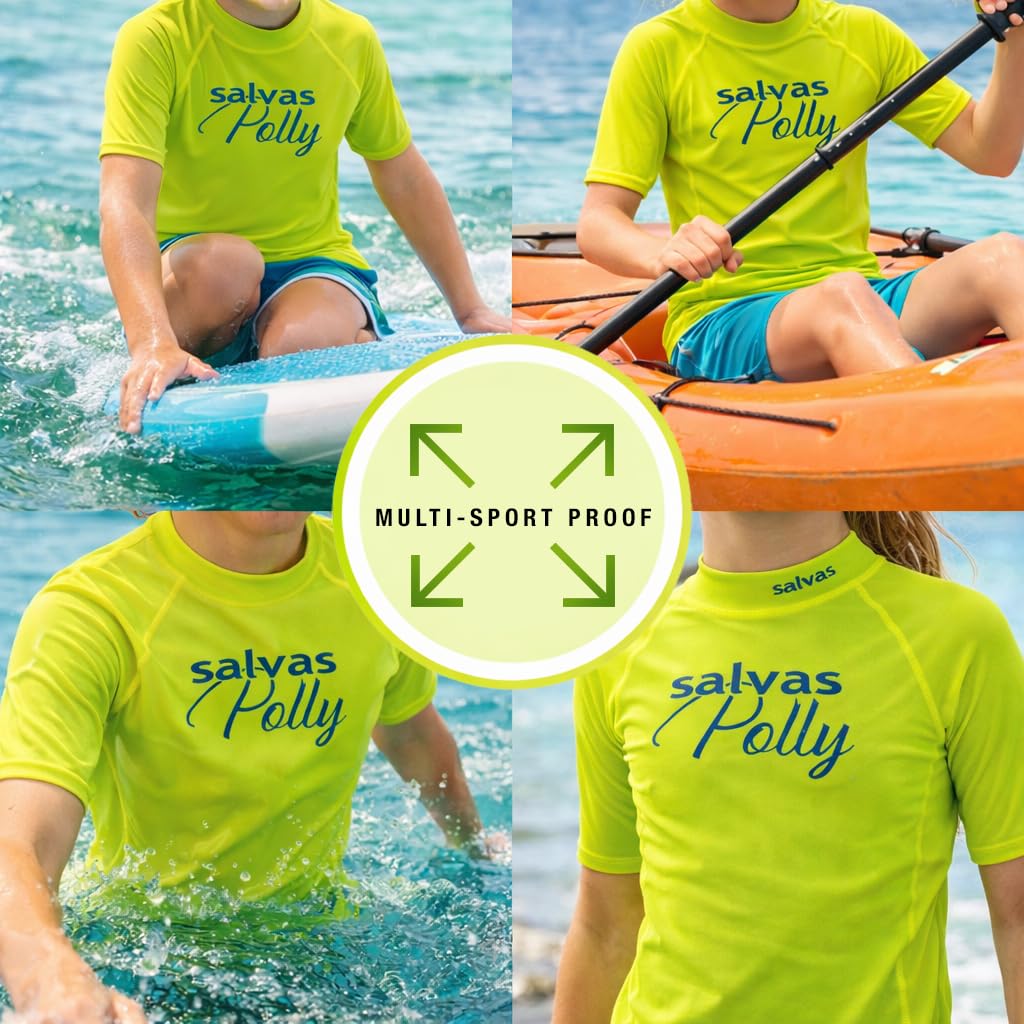 Salvas Rashguard Bambino Polly Unisex - Maglia Maniche Corte Protezione Solare UPF 50+ - Maglietta Anti UV Bambino e Bambina Maglia Tecnica per Sport Acquatici