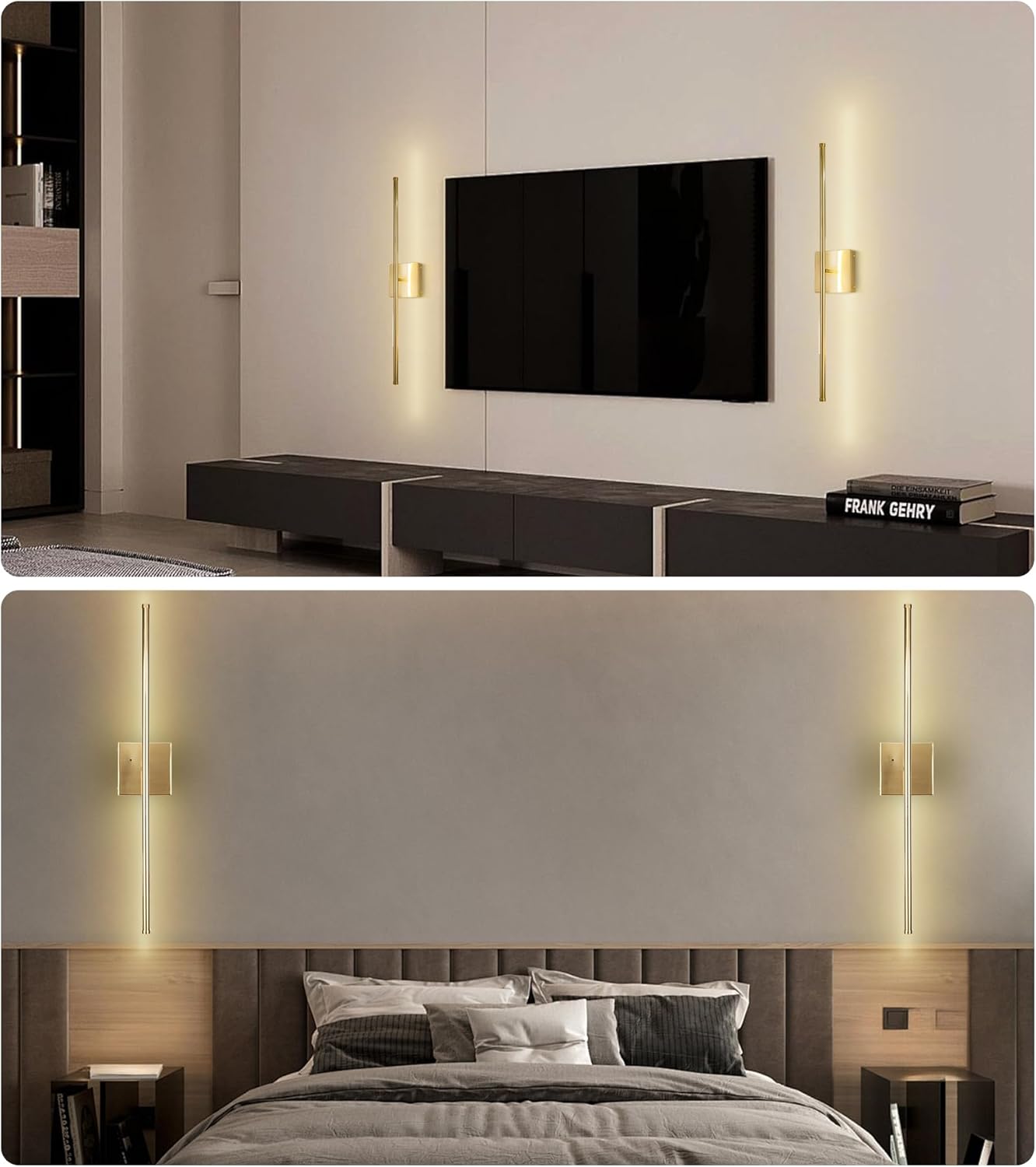 Battery Operated Wall Sconce Set of 2 10000mAh Rechargeable Wall Light with Remote Control, Dimmable LED Lighting Fixture for Bedroom Living Room,Brass