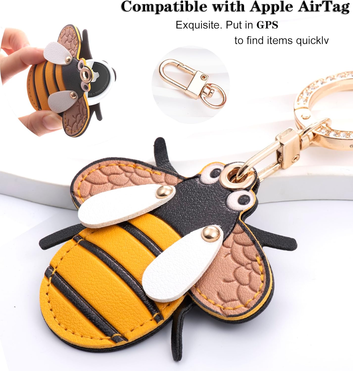 Airtag Keychain Cute Anime Leather Keychain with Bling Keychain Wristlet and Tassel Bag Charm - Image 3