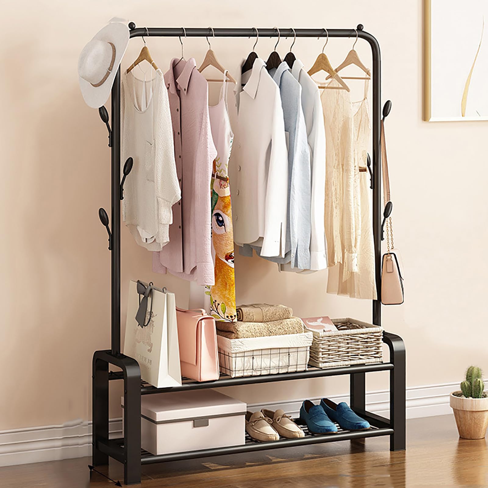 RVUEM Garment Rack, Multi-functional Bedroom Clothes Rack, Portable Clothing Rack, Sturdy Metal Closet Rack, Can Be Placed In Entryway/Bedroom,14