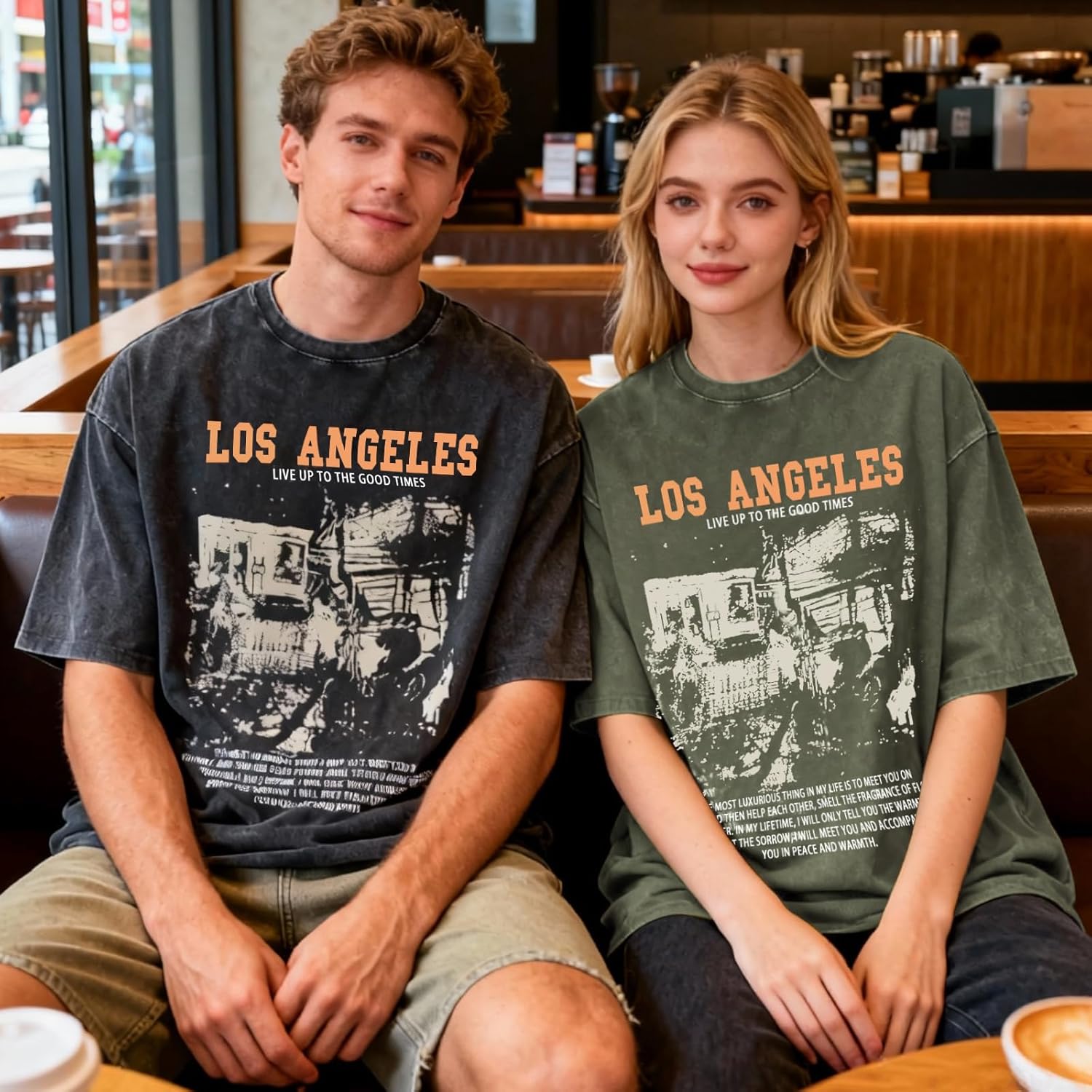 Oversized Graphic T-Shirt for Men New York Los Angeles Vintage Acid Wash Cotton Tees Streetwear Casual Tee Top - Image 3