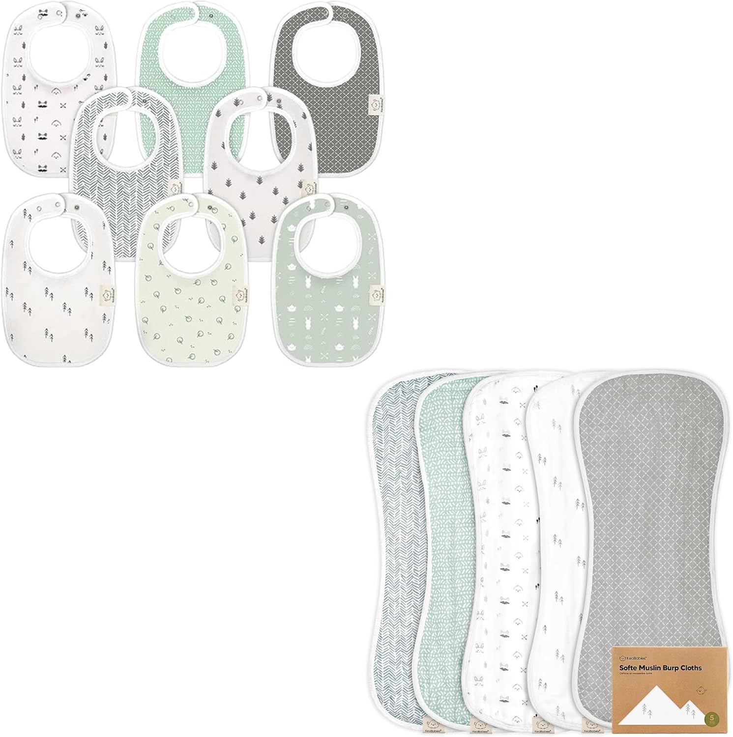 KeaBabies 8-Pack Baby Bibs for Girls & Boys and 5-Pack Muslin Burp Cloths Baby Boy, Girl - Teething Baby Bibs for Boy, Girl - Cotton Burp Cloth