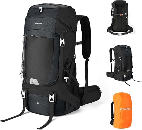 Mochila de senderismo de 50 litros, mochila de viaje ligera con cubierta impermeable para la lluvia para escalada al aire libre, camping, viajes,