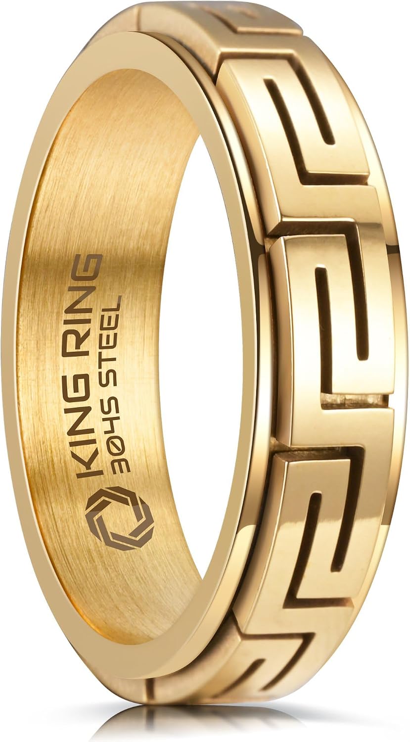 King Ring 6mm Spinner Ring – Greek Fidget Ring for Men & Women – Designed in USA