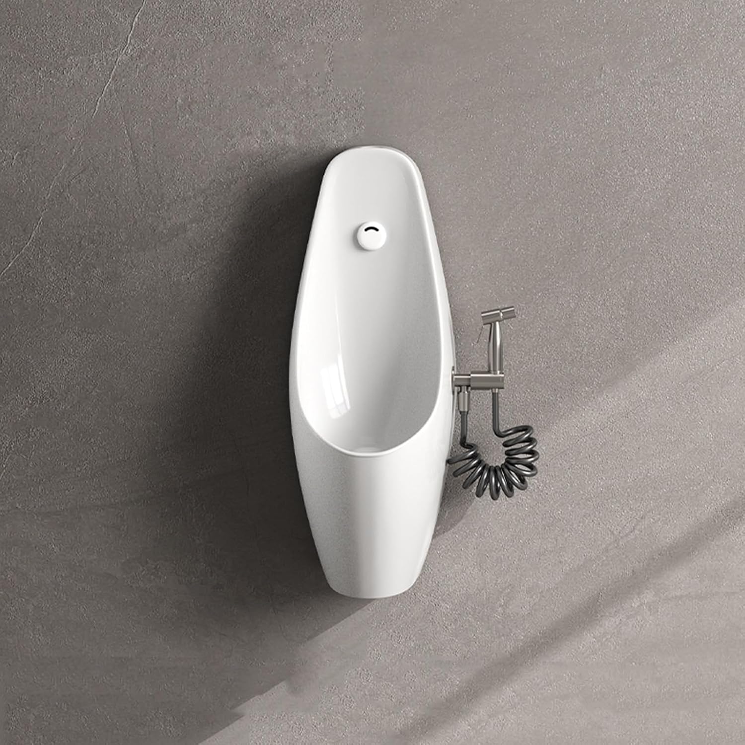 Wall-Mounted Automatic Sensor Flushing Urinal for Men's,with Faucet，Ceramic Urinals for Men Spill Proof Nighttime,for Bathroom Commercial Hotel Garage Bar,Public Toilet(Built-in Sensor)