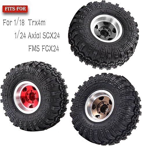Miniatura 2 de Neumáticos de aluminio Beadlock RC de 1.0 pulgadas para camiones RC 118 124 TRX4M, SCX24, FCX24 RC Crawler, ruedas RC Hops Up (4 piezas plateadas)