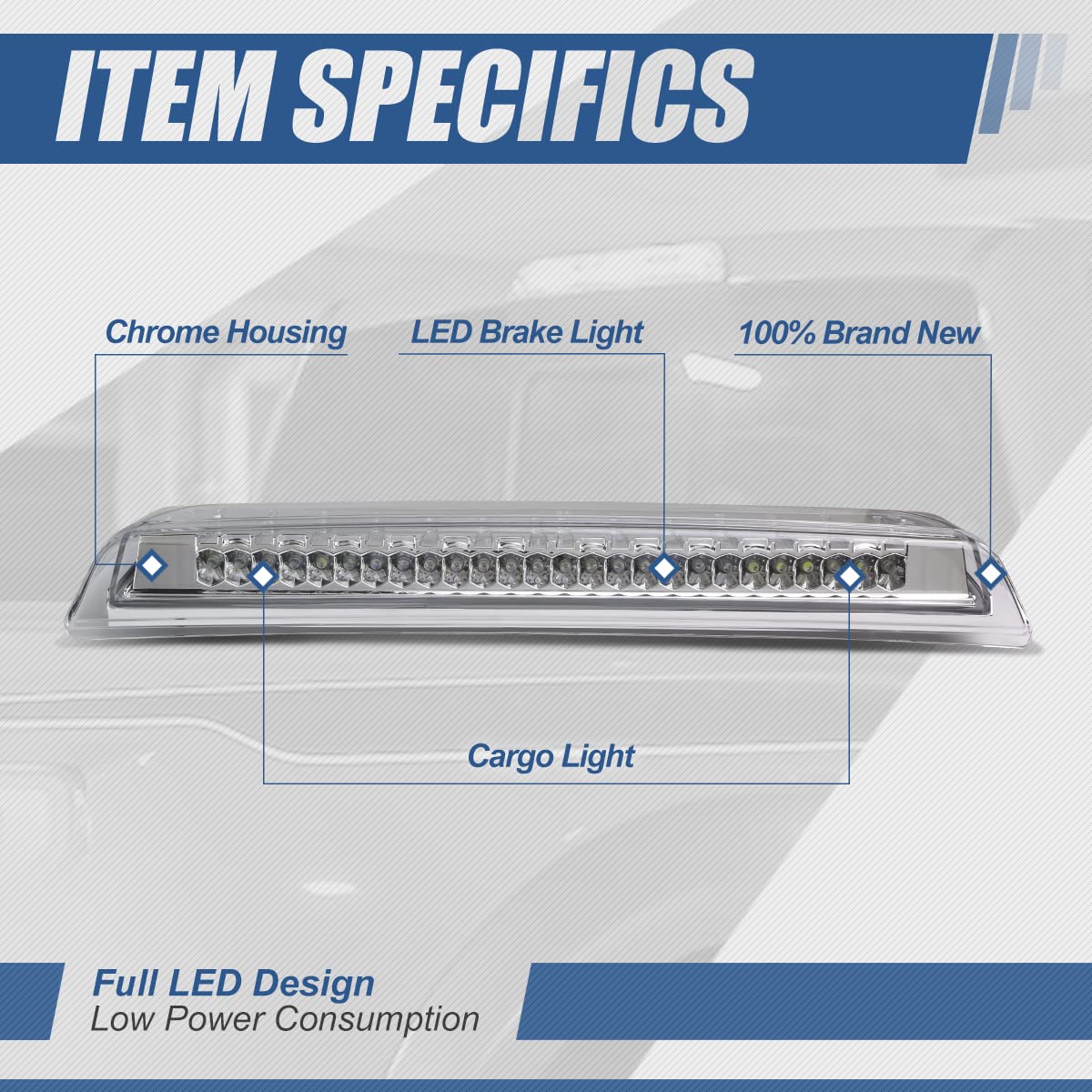 Auto Dynasty Chrome Housing LED 3rd Third Rear Stop Brake Light Cargo Lamp Compatible with Frontier 05-16 Titan 04-15