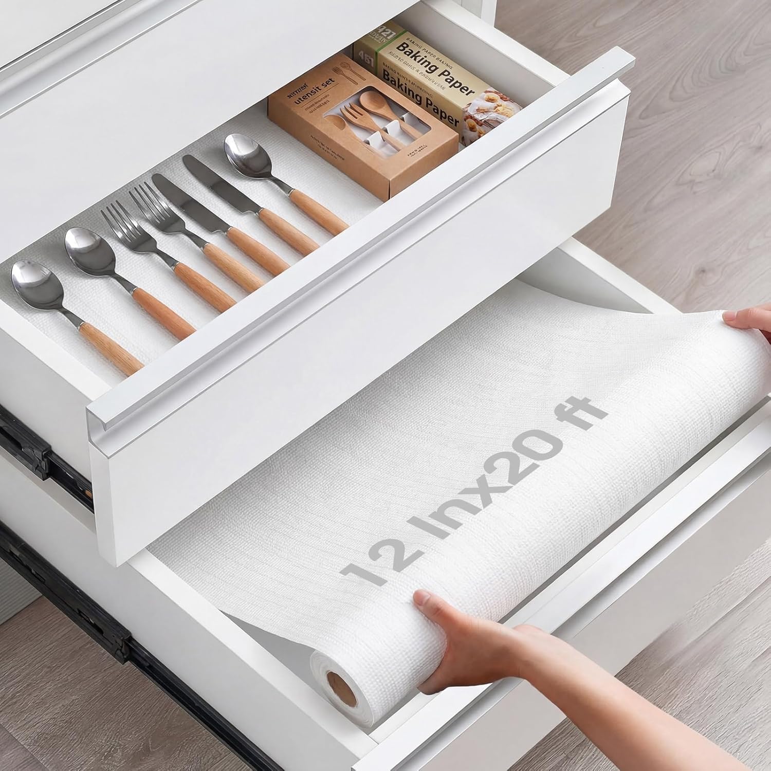 Tinideya 6 Rolls Shelf Liner for Kitchen Cabinet, Non Adhesive Non Slip Shelf Paper Waterproof Washable Easy to Cut Drawer Mat for Kitchens Cupboard Shelve Bathroom Protector Liner(12 Inx20 ft)