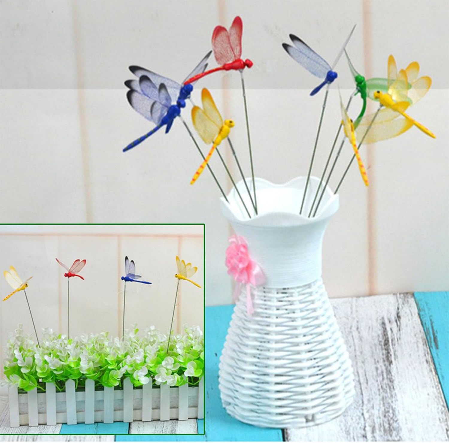 60Pcs Dragonfly Decoration Stakes 3D Dragonfly Artificial Garden Ornaments Dragonflies Patio Decoration Dragon Fly Garden Stakes for Indoor Outdoor Garden Birthday Wedding Party Decor
