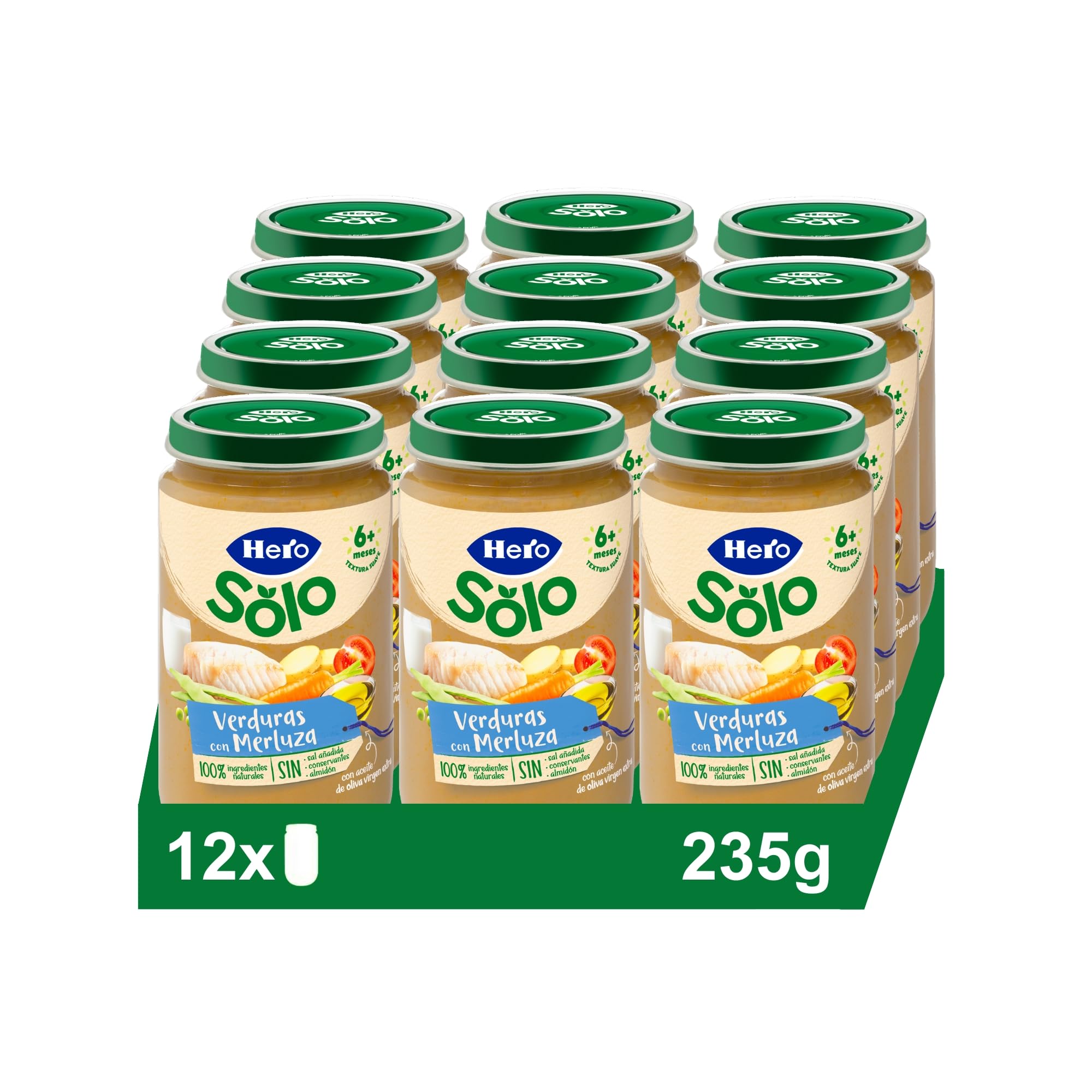 Hero Baby Tarrito Infantil Verduritas con Merluza, 235 g, 12 sztuk, od 8 miesiąca, bez oleju palmowego