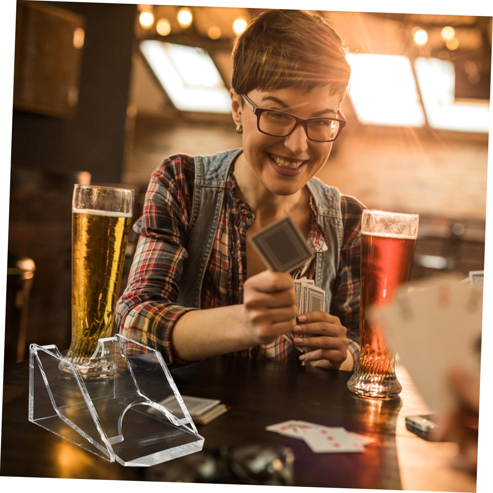 ERINGOGO Poker Dealer Cards Game Accessory Universal Professional Electric Game Night Decorating Tools Desktop Accessories Black Deck of Cards Manual Acrylic White Business Card Case, 14x10cm