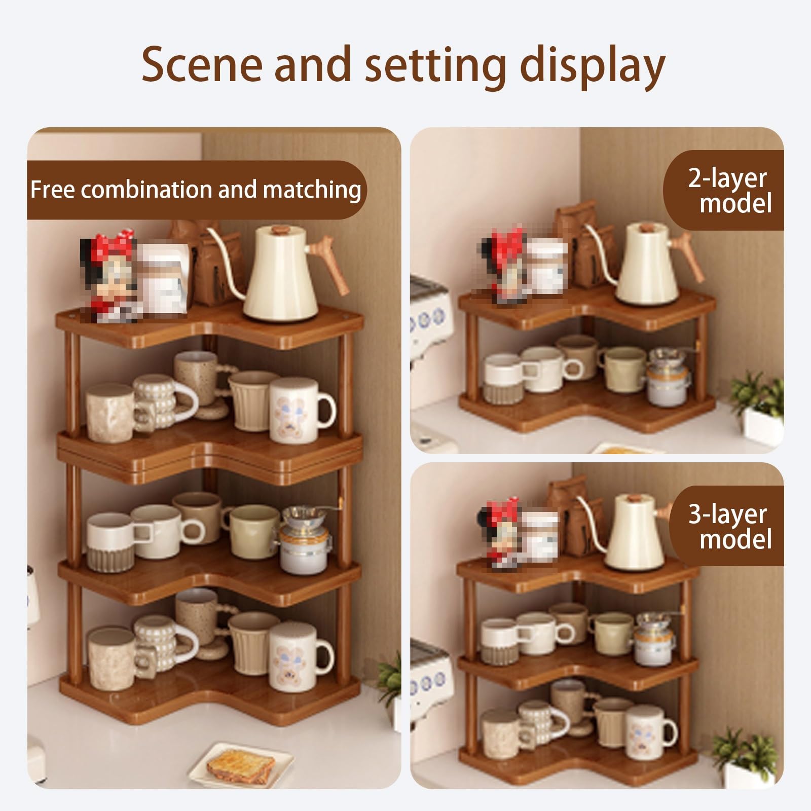 Organizer angolare da scrivania, autoportante, compatto, per tazze (bambù) per ufficio, camera da letto, cucina, bagno (29,5 x 29,5 x 14 cm)