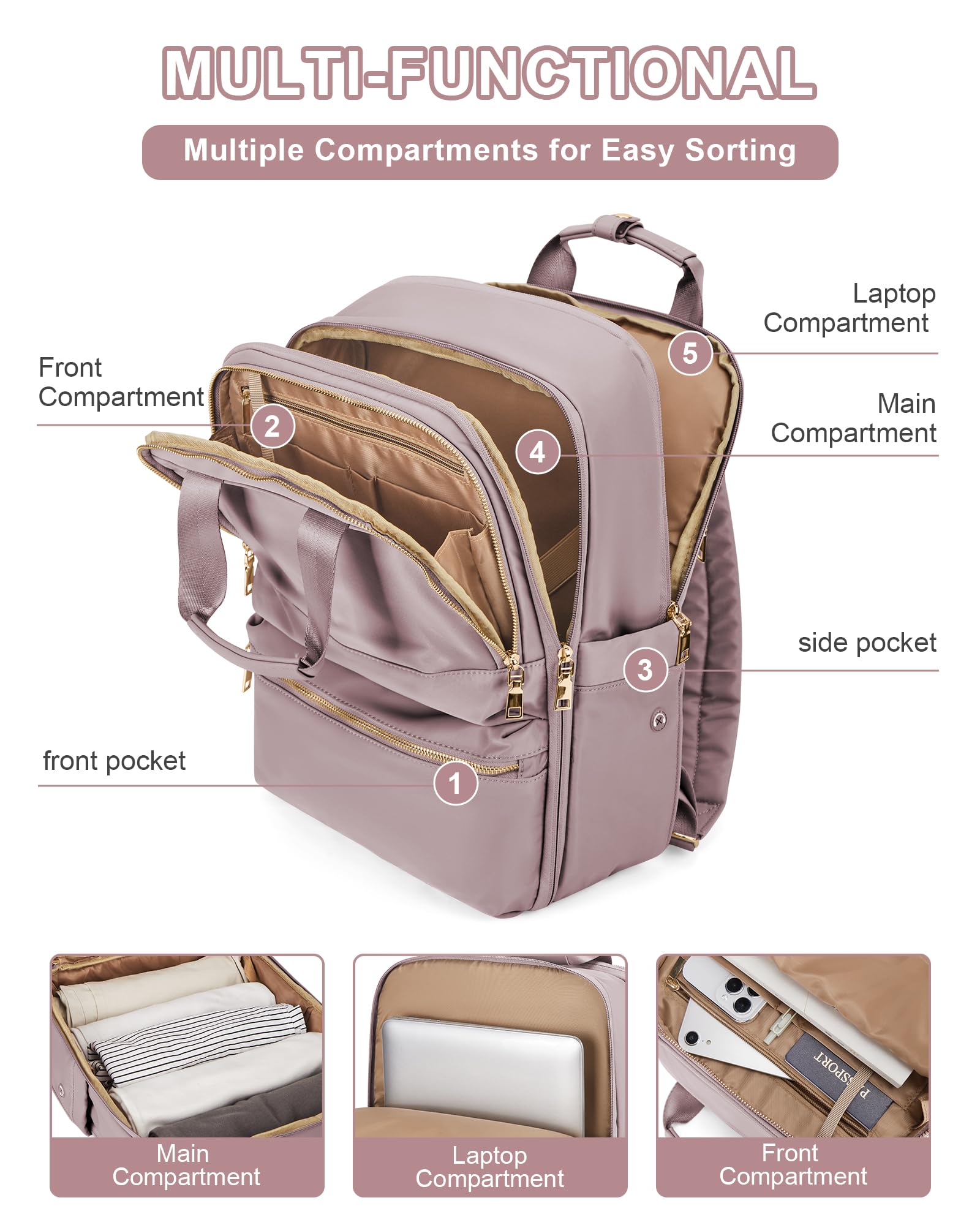 Bergsalz Zaino Donna Uomo Ryanair 40x20x25 Da Viaggio Sportivo Impermeabile Bagaglio a Mano Università Casual Per Laptop Da 14 Pollici Rosa Viola