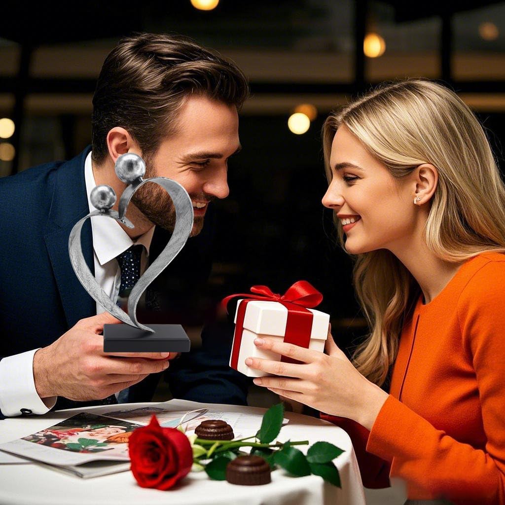 25th Wedding Anniversary Heart Gifts 25th Anniversary Love Gifts for Couple Wife Husband Iron Decorations Silver Wedding Gifts (Silver)