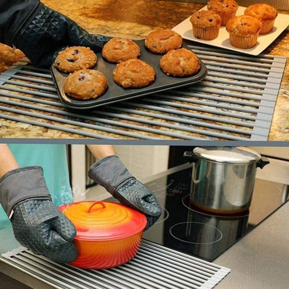 Rejilla para Secar Platos, Escurridor De Platos Plegable Ideal para Frutas, Verduras, Platos, Acero Inoxidable con Revestimiento De Silicona Duradero, 53 X 32 Cm