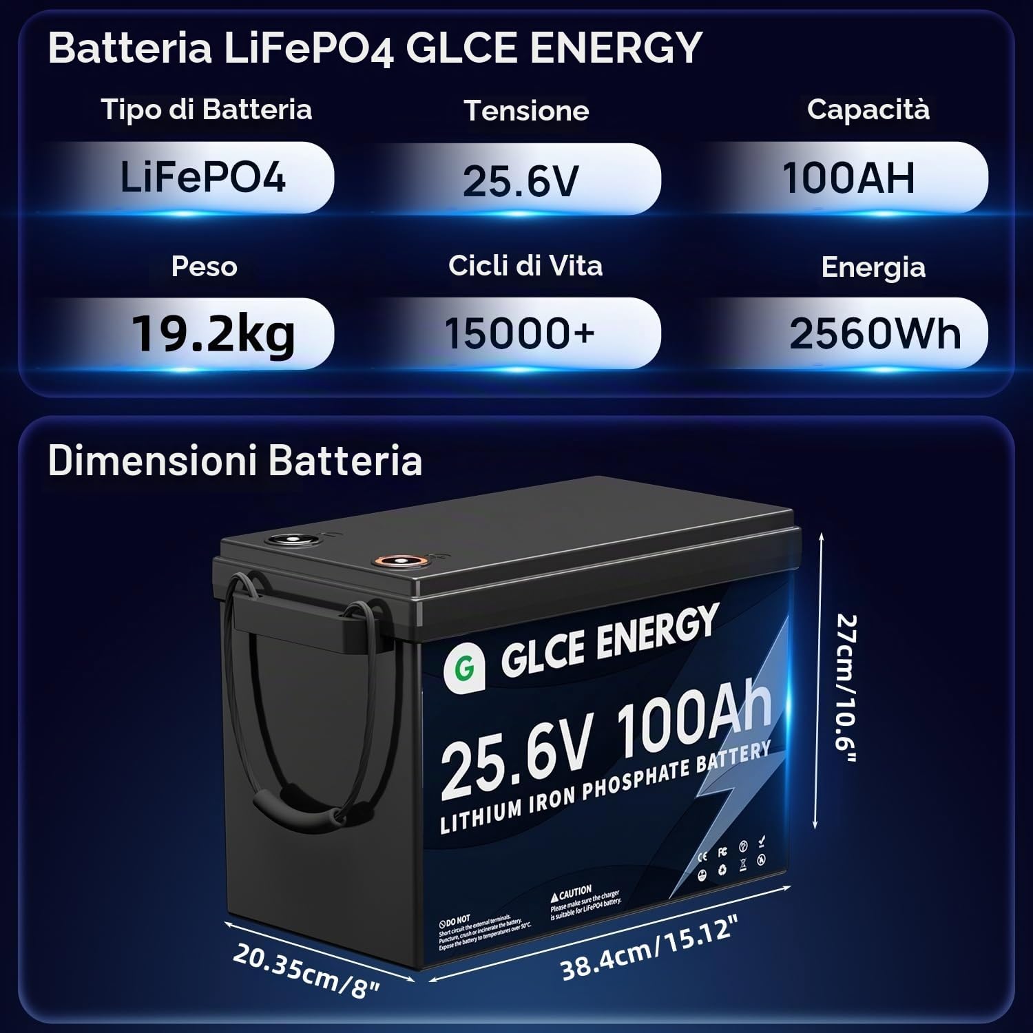 LiFePO4 Batteria al litio 24V 100Ah, BMS 100A aggiornato, durata di vita di 10 anni con più di 10000 cicli profondi per RV, sistema solare, rimorchio, camper, marina,applicazioni off grid