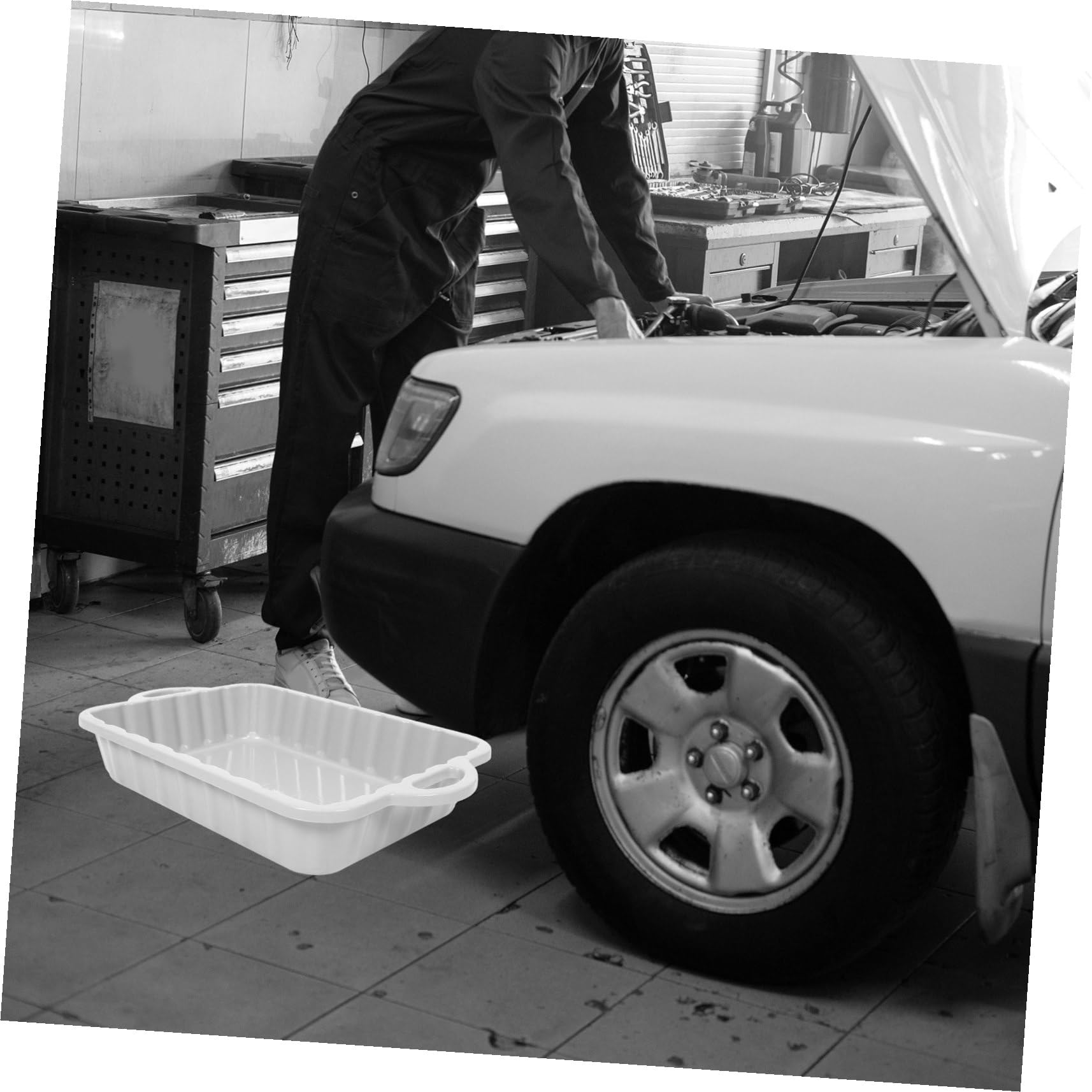 Mikikit Bac de Vidange Huile Renforcé Plastique Épais Collecteur Huile Usagée Capacité Importante Plateau Égouttement pour Voiture et Entretien Moteur