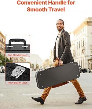 VEVOR Electric Guitar Hard Case, 43.11 in Rectangular Guitar Hard Case, With Lock Latch Keys Handle, PVC Padding Soft Lining Water-Resistant Hard Shell Guitar Cases, for 39 in Electric Guitars, Black