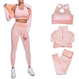 Women's 3 PC Seamless Gym Clothing Workout Outfit with Jacket Bra & Leggings Set