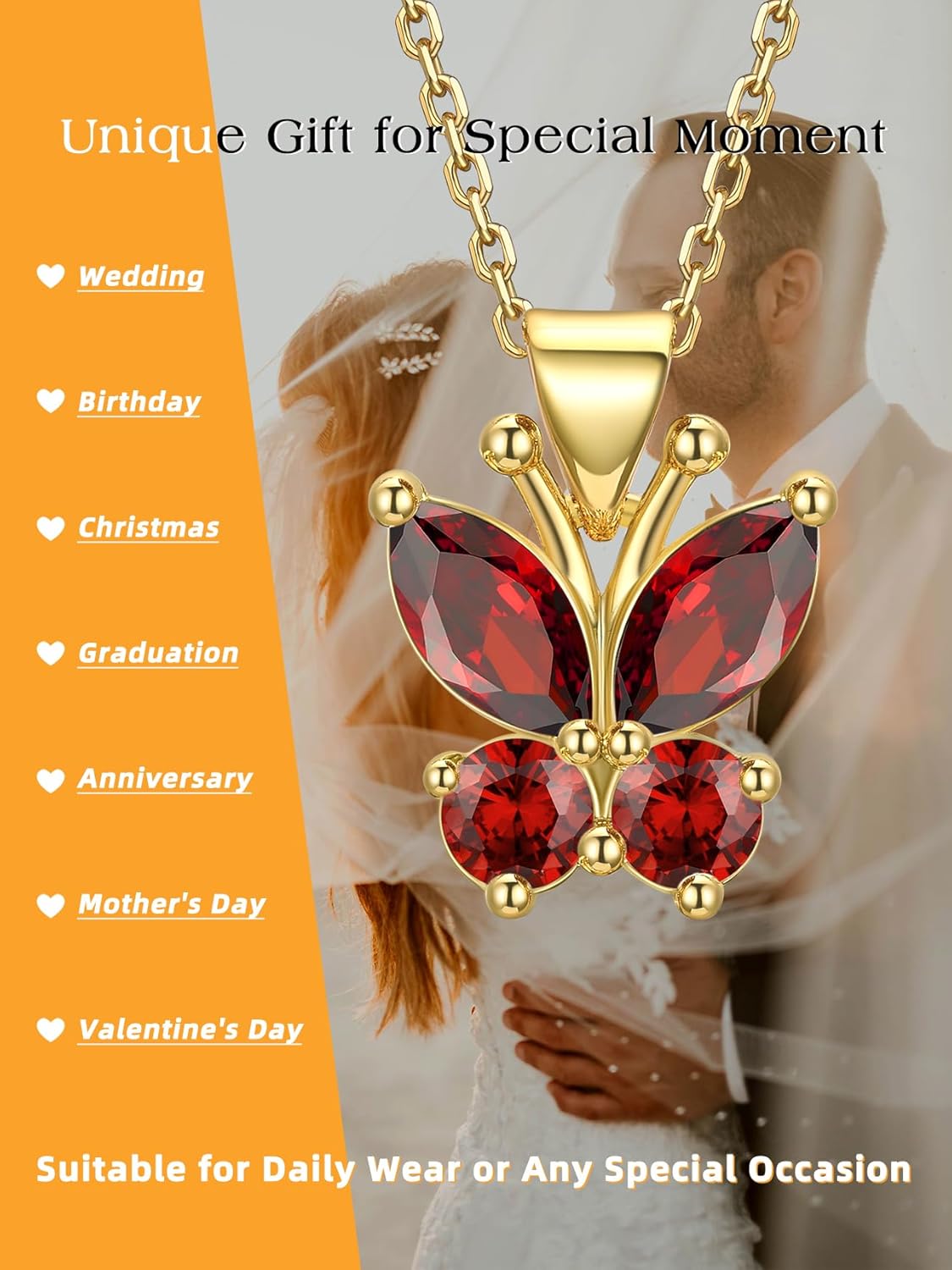 Bestyle Cute Butterfly Birthstone Necklace for Women, Dazzling Cute Silver/Gold Necklace Choker Chain, Great Birthstone Jewelry for Her - Image 7