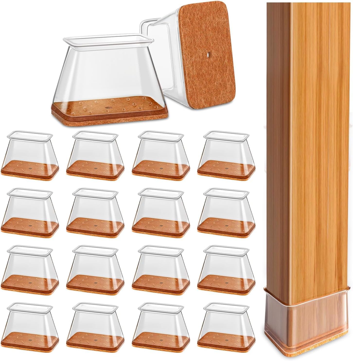 Chair Leg Floor Protectors Rectangle 16Pcs Silicone Chair Leg Pads | Protective Caps for Chair Legs with Felt Pads, Avoid Noise and Scratches, Rectangle M, Fit L:1-1/8" to 1-1/2", W:3/4" to 1"