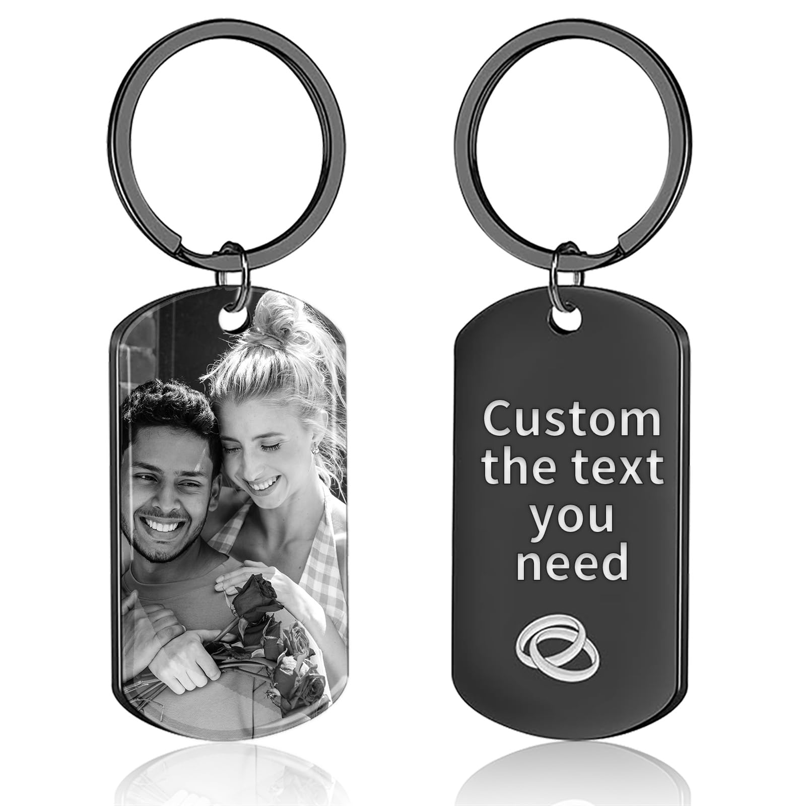 Personalised Double-Sided Photo Keyring-Custom Engraved Keychain with Photo & Text,Thoughtful Gifts for Couples, Parents & Grandparents-Valentine's, Anniversaries, Birthdays&Christmas Keepsake(Black)