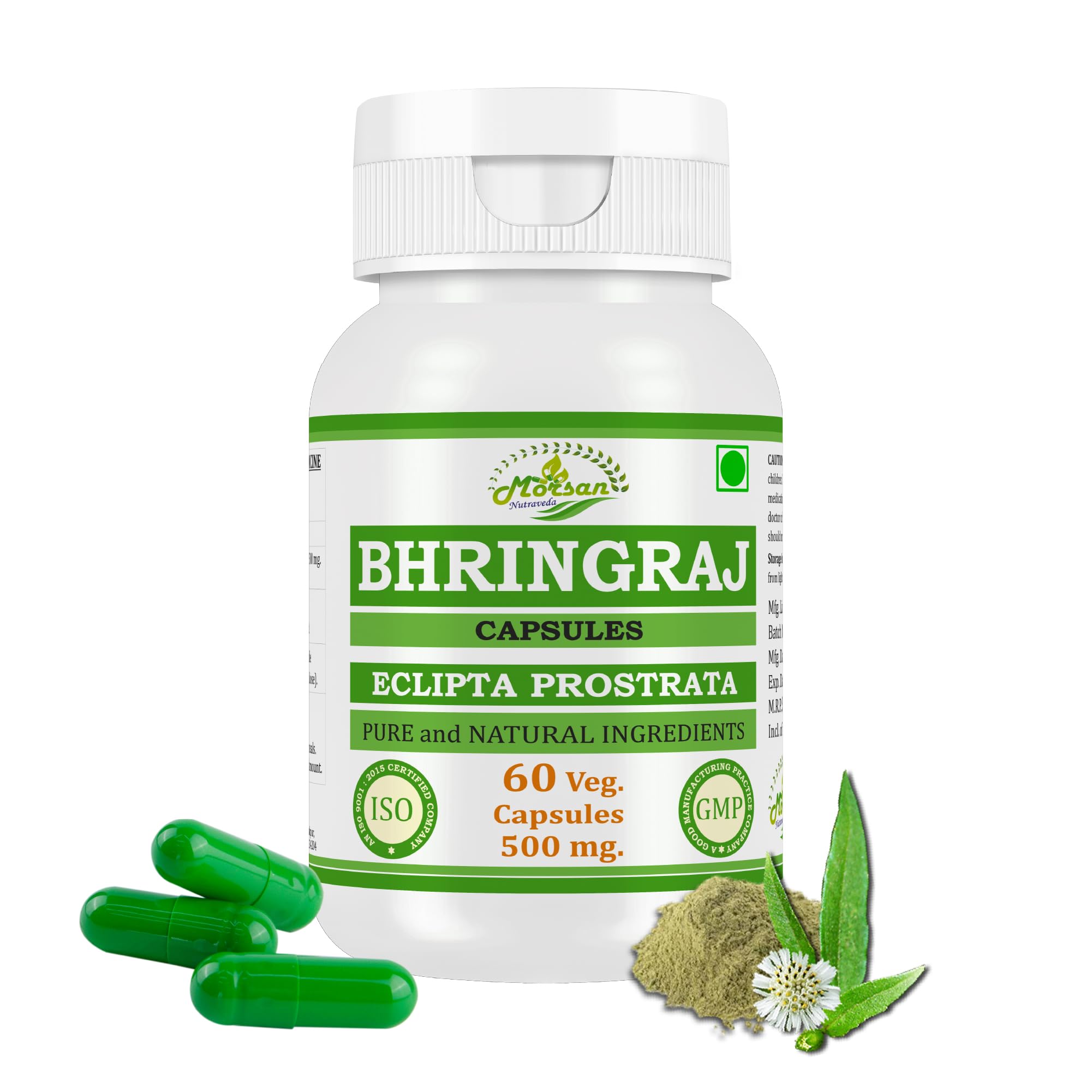 Bhringraj (Eclipta Prostrata) Capsules, Ayurvedic Herbal Supplement, Pack of 60 Capsules by Morsan Nutraveda (Pack of 1 x 60 Caps.)