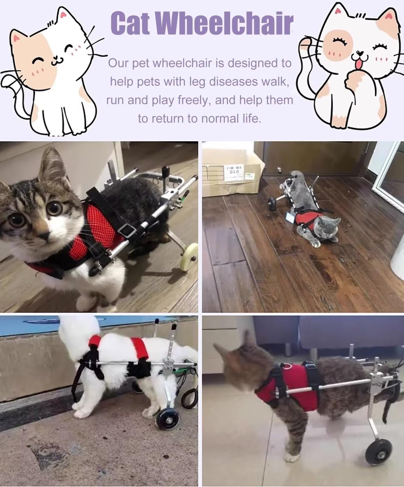 Silla de ruedas para gatos para patas traseras, silla de ruedas para mascotas de aluminio, equipo de ayuda a caminar, con ruedasCarrito.(tamaño: S)