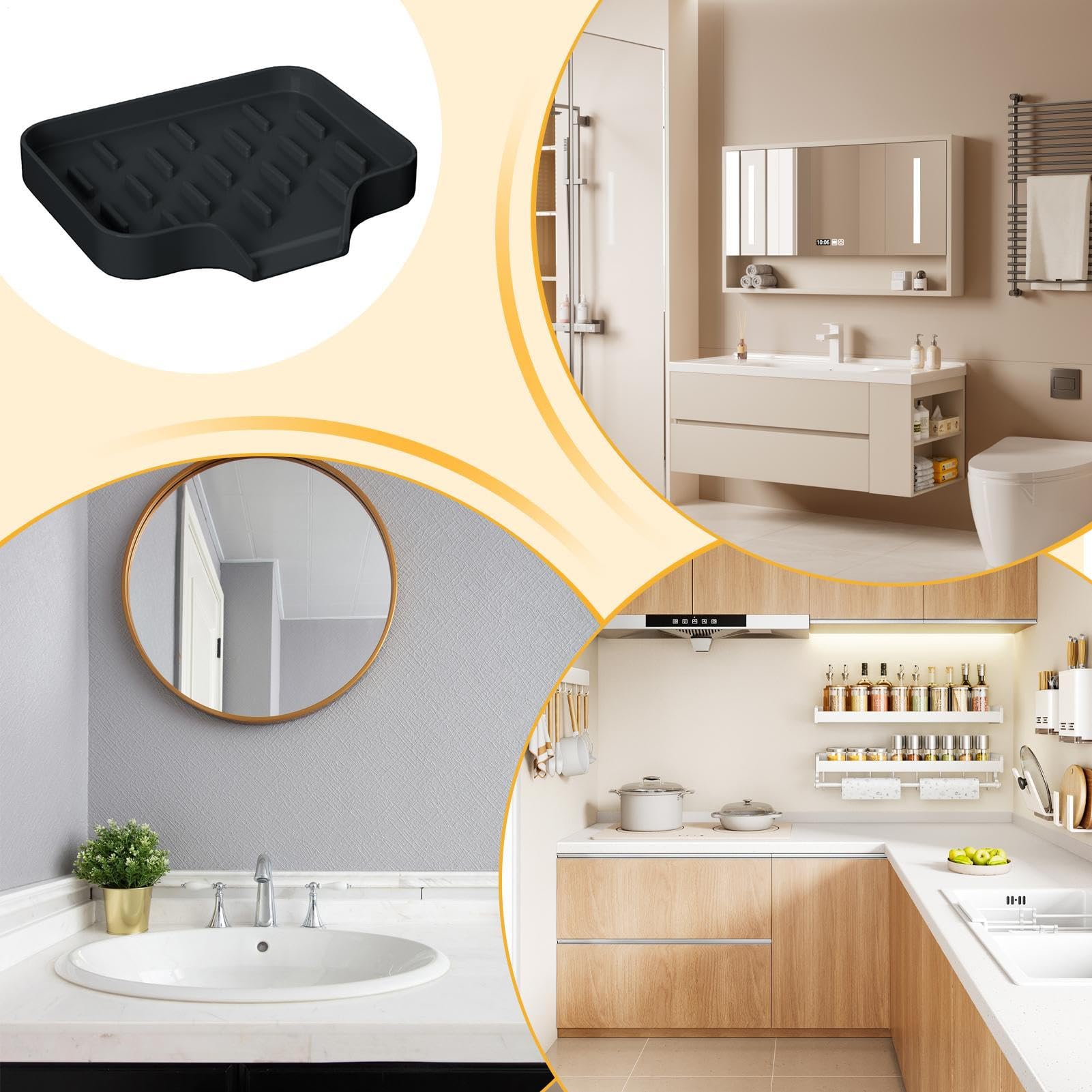 2 Pezzi Vassoio Decorativo Portaoggetti Nero per Vanità, Vasca da Bagno