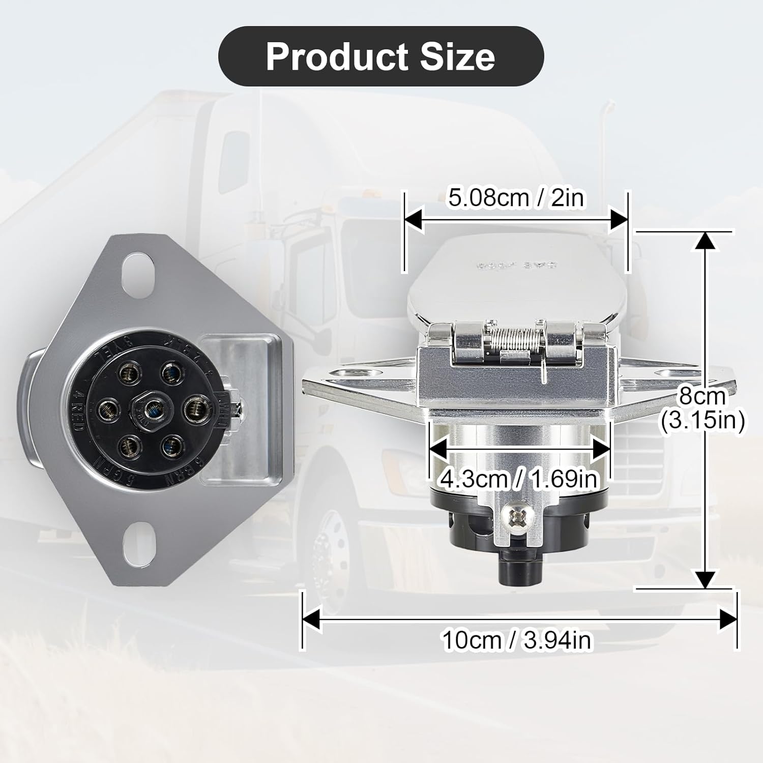 7 Pin Trailer Connector Socket Trailer Side Round Wiring Harness Heavy Duty Die-Cast Zinc Housing for Semi Truck Tractor Trailer