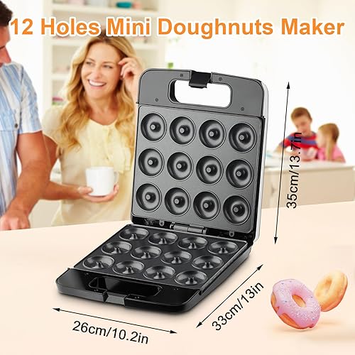 Miniatura 7 de Nueva mini máquina para hacer donas, mini máquina para hacer panqueques para el desayuno, máquina antiadherente de doble cara para hacer 12 donas,