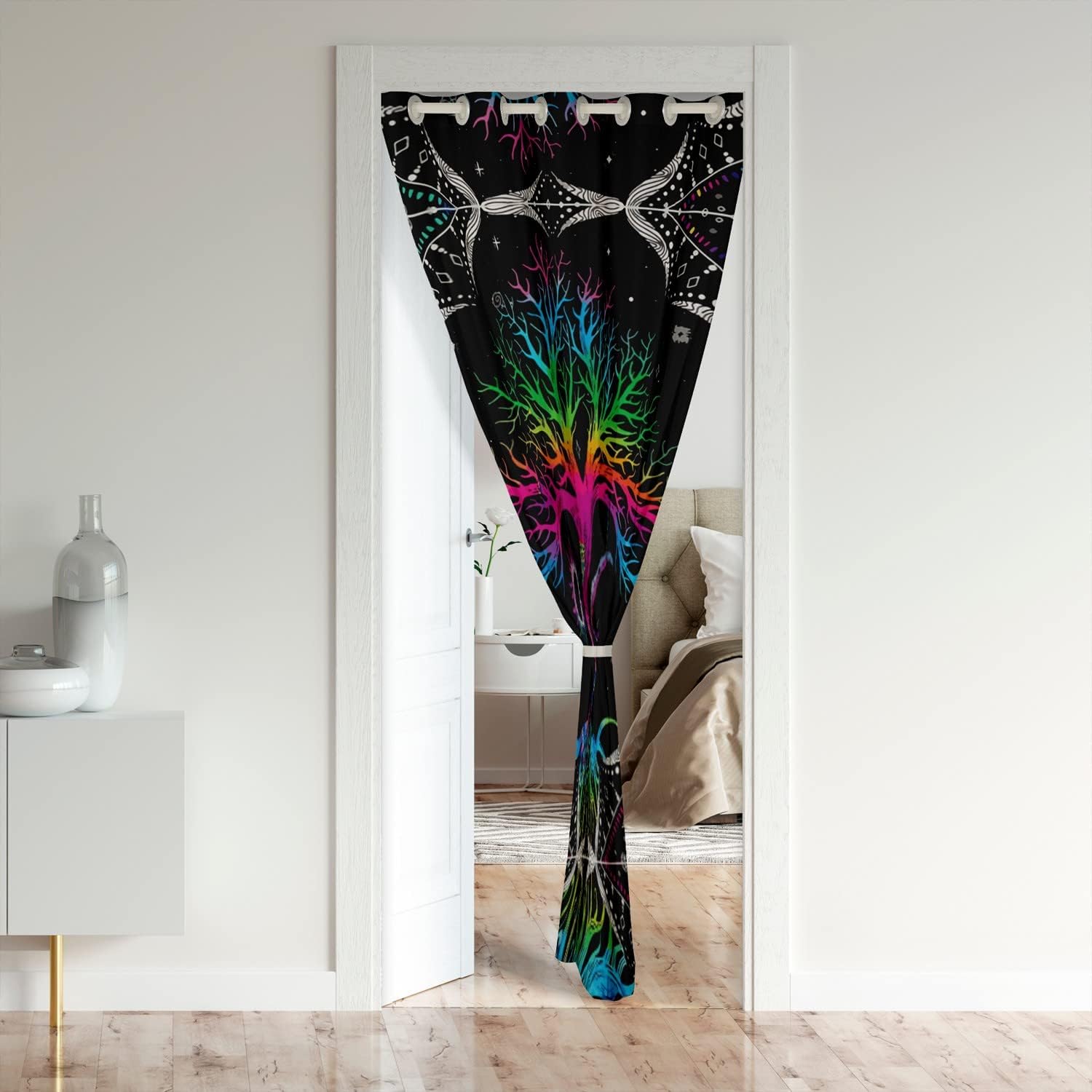 jejeloiu Boho Exotic Blackout Curtains Window,Sun Moon Treatments Doorway Curtain Room Darkening,Bohemian Tree Blackout Curtains for Doors with Windows42x80 Inch 1 Panel