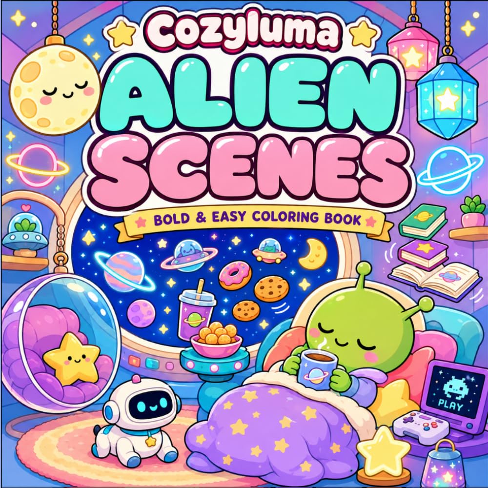 Alien Scenes: Bold & Easy Coloring Book — Featuring Cute Aliens, Cozy Spaceships, Kawaii Robots and Relaxing Cosmic Scenes for Relaxation and Stress Relief