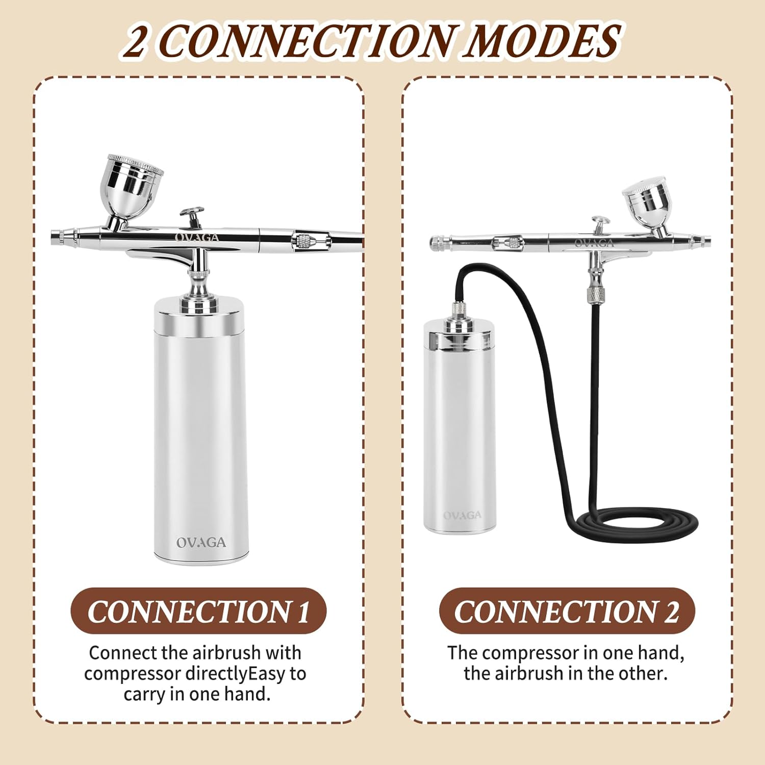 32PSI Airbrush Kit with Air Compressor, Portable Cordless Auto Airbrush Gun Kit, Rechargeable Mini Handheld Air Brush Set for Painting, Model Coloring, Makeup, Cake Decor, Silver - Image 2