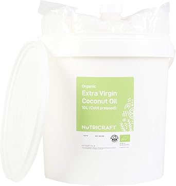 NutriCraft Organic Extra Virgin Cold-Pressed Coconut Oil - 10L bucket for bulk, wholesale, Pure Raw Coconut Oil for Cooking, Baking, Hair, Skin, Non-GMO, Unrefined, Vegan, Ketogenic, Ethically Sourced