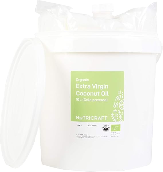 NutriCraft Organic Extra Virgin Cold-Pressed Coconut Oil - 10L bucket for bulk, wholesale, Pure Raw Coconut Oil for Cooking, Baking, Hair, Skin, Non-GMO, Unrefined, Vegan, Ketogenic, Ethically Sourced