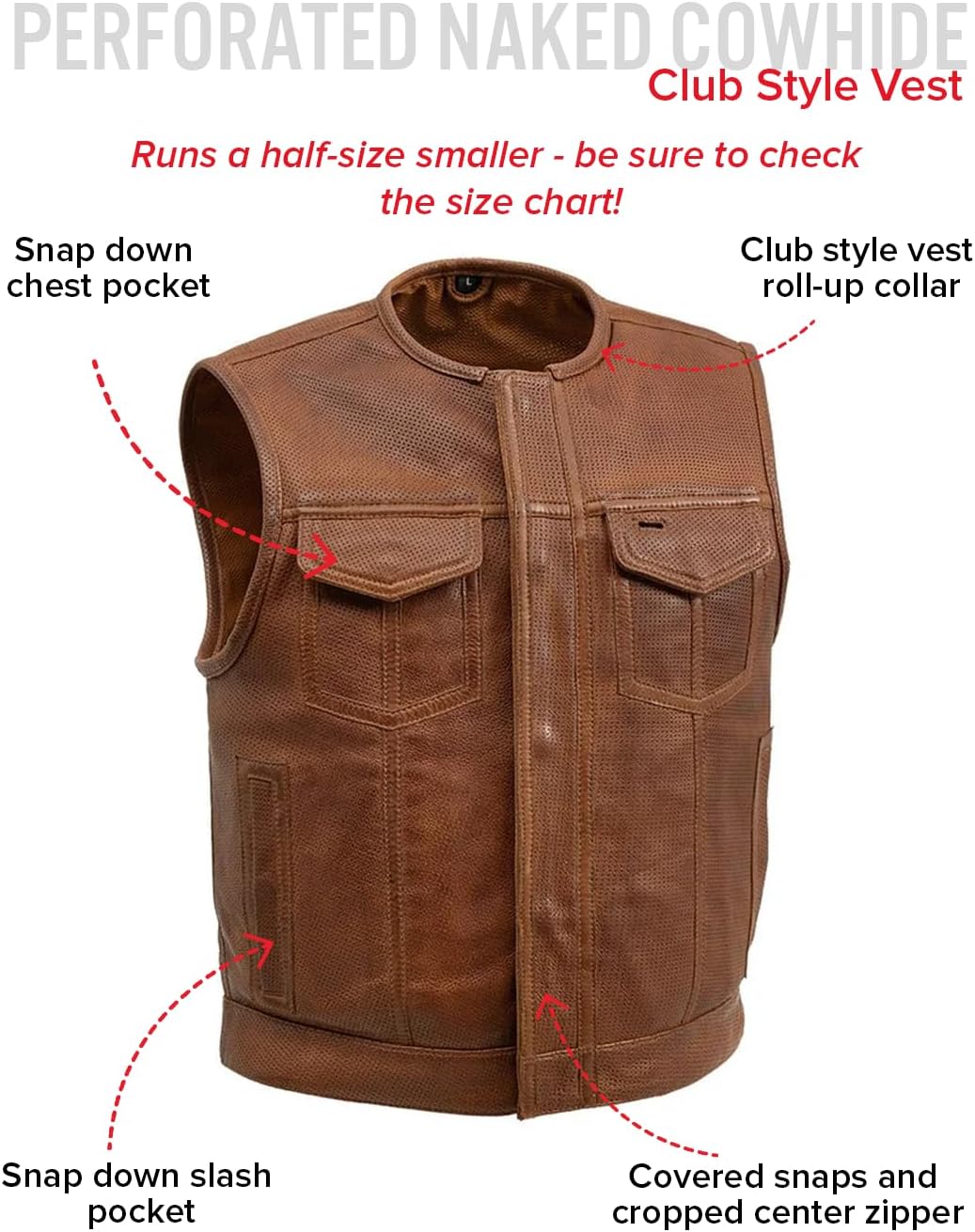 First Mfg Co - Lowside - Mens Motorcycle Biker Riding Canvas, Leather, Twill, Perforated Leather Vest - Image 3