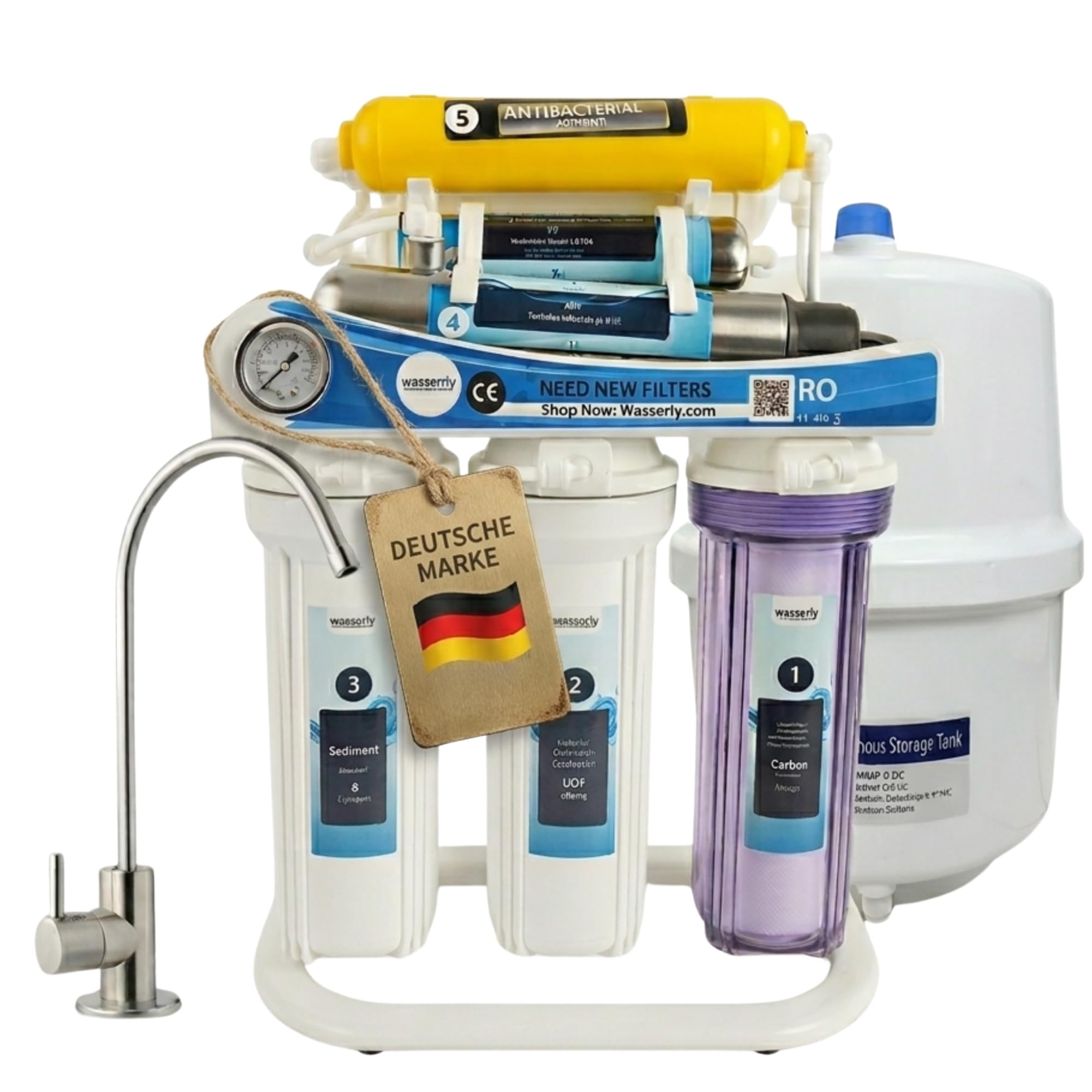 8-Stufen Umkehrosmoseanlage mit UV-C Klärer & Remineralisierung – 100 GPD Osmose Wasserfilter für die Küche, Untertisch Trinkwassersystem