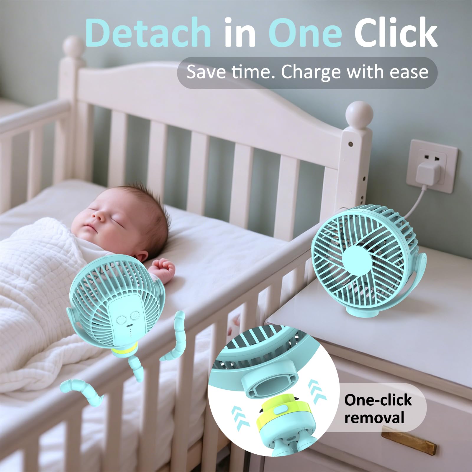 ITSHINY Ventilateur Poussette Bebe, 8000mAh Ventilateur portable, Ventilateur bureau Rechargeable Mini ventilateur de Refroidissement avec Trépied Flexible pour lit d'enfant Tapis roulant Siège Auto